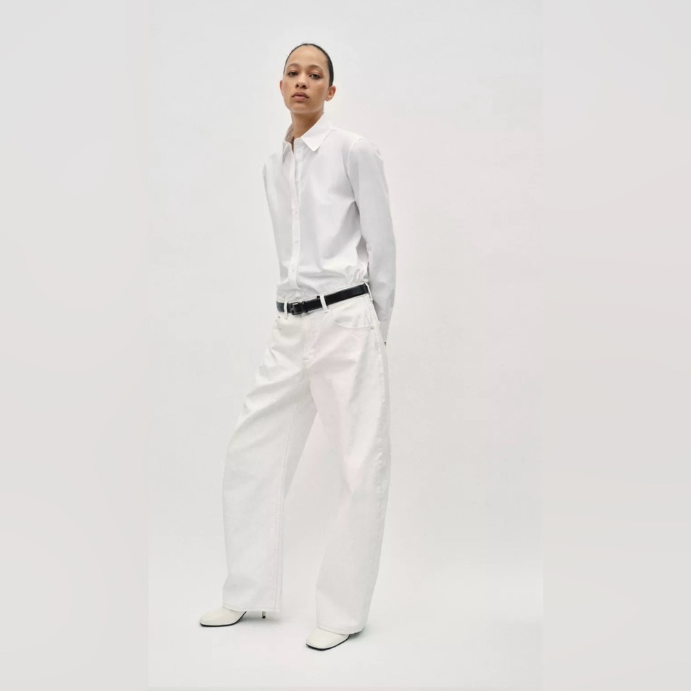 NWT ZARA WOMEN’S COLLECTION TAPERED MID-RISE WAXED CRACKED JEANS BAGGY SIZE 2